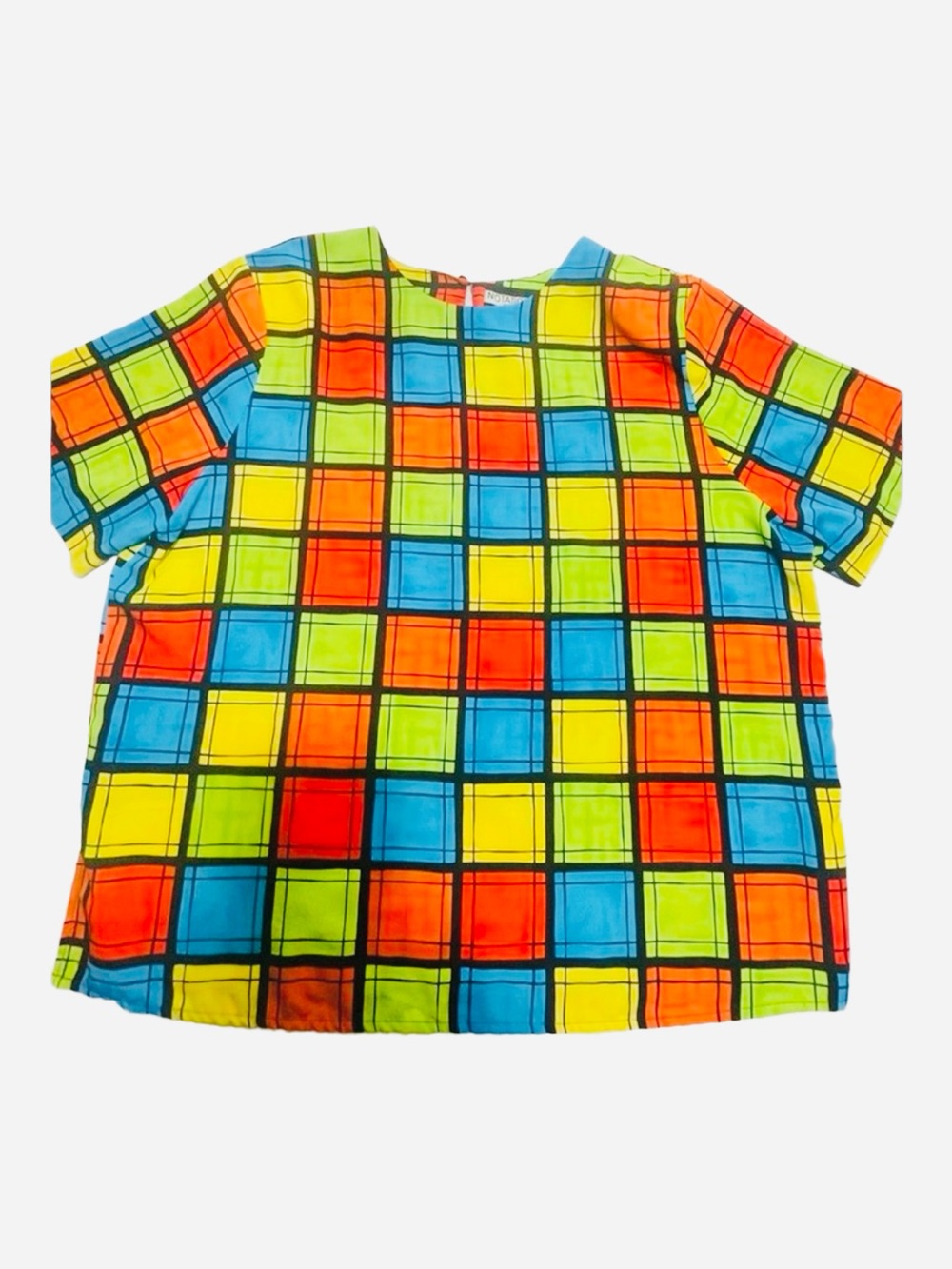 1980s Notations Vintage Womens 10 Colorblock Geometric Square Print Top, 24w‎